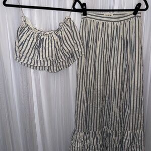 Blue and White Striped Two-Piece Dress Set